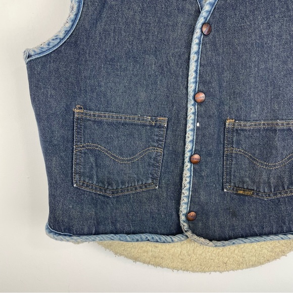 Vintage 70s Sears Roebucks Western Wear Denim Vest Sherpa Lined Sz Medium - Picture 7 of 13